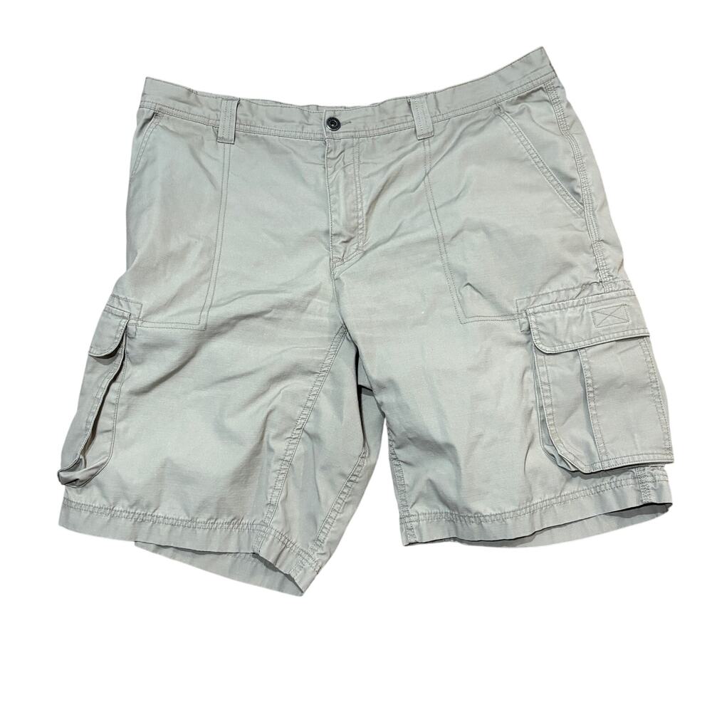 KOPPEN Khaki Cargo Shorts Men's W40 L10.5 Active Ripstop Belted Flat Front